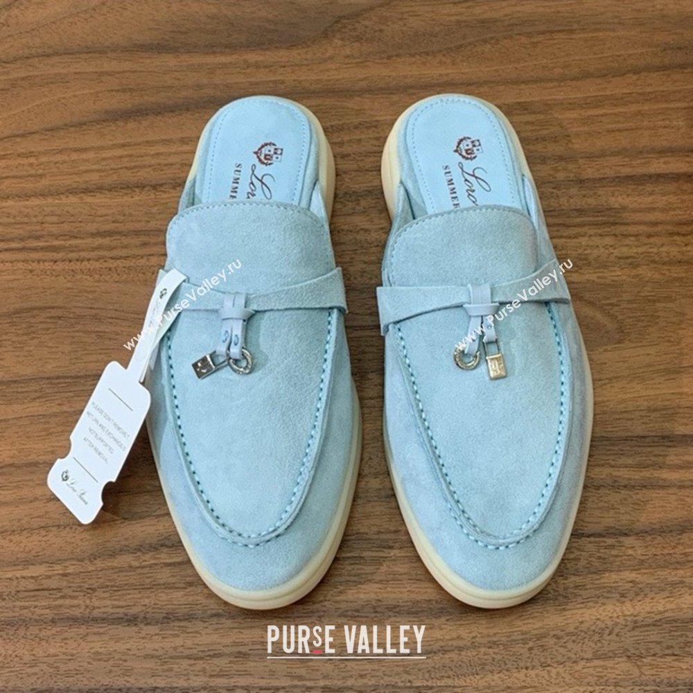 Loro Piana Charms Walk Babouche Loafer in Suede LP060515 Light Blue 2025 (HH-25060515)