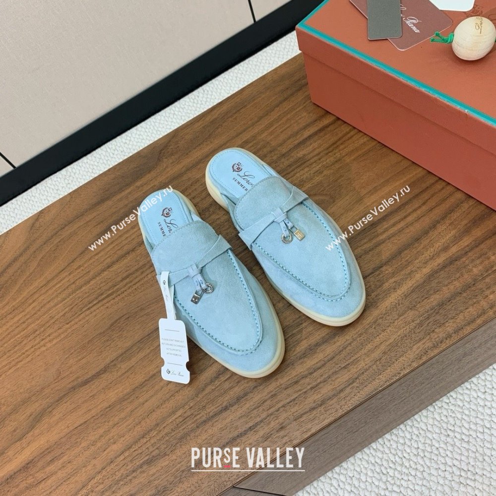 Loro Piana Charms Walk Babouche Loafer in Suede LP060515 Light Blue 2025 (HH-25060515)