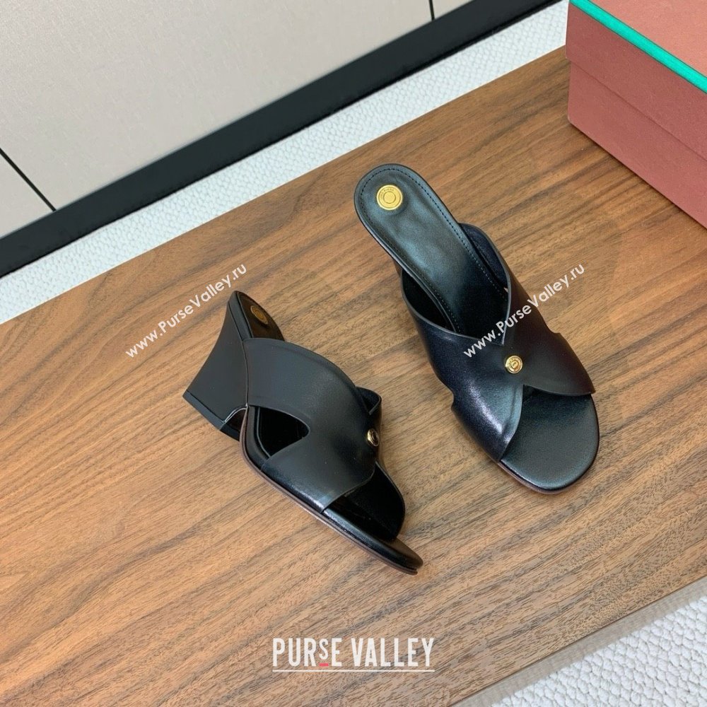 Loro Piana Vera Sandal in Calfskin 8cm Heel LP060525 Black 2025 (HH-25060525)