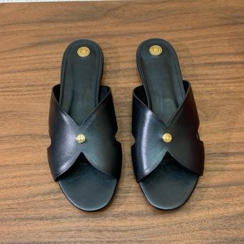 Loro Piana Vera Flat Sandal in Calfskin LP060528 Black 2025 (HH-25060528)
