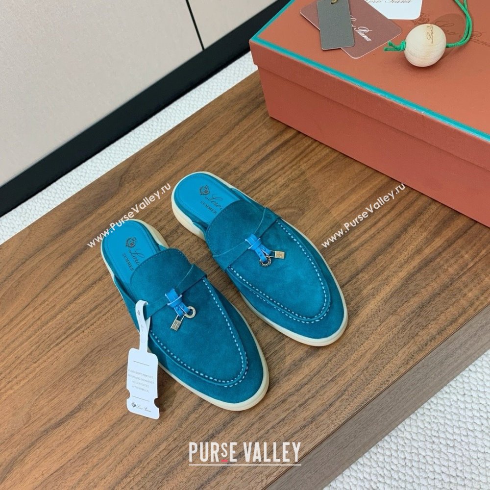 Loro Piana Charms Walk Babouche Loafer in Suede LP060520 Sapphire Blue 2025 (HH-25060520)