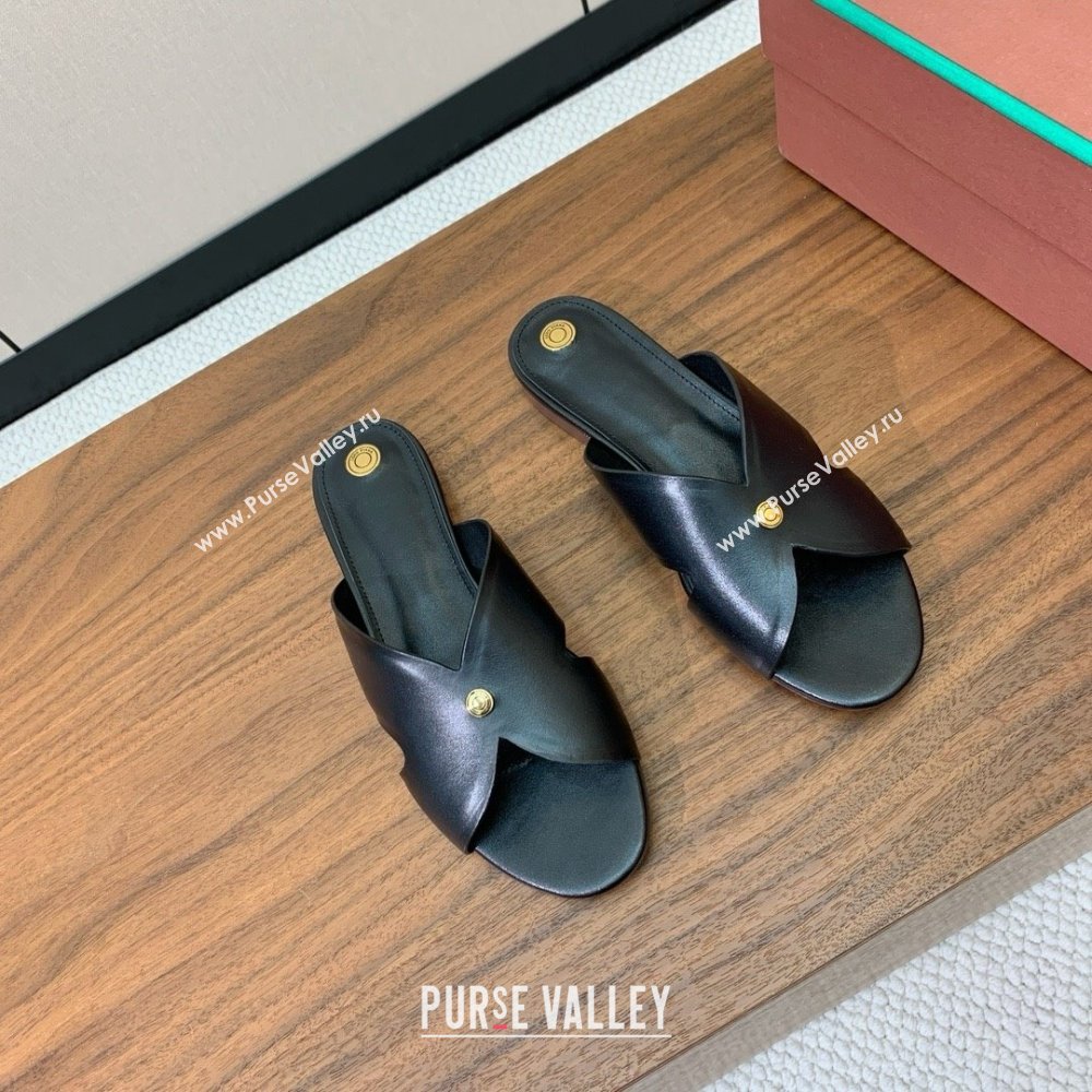 Loro Piana Vera Flat Sandal in Calfskin LP060528 Black 2025 (HH-25060528)