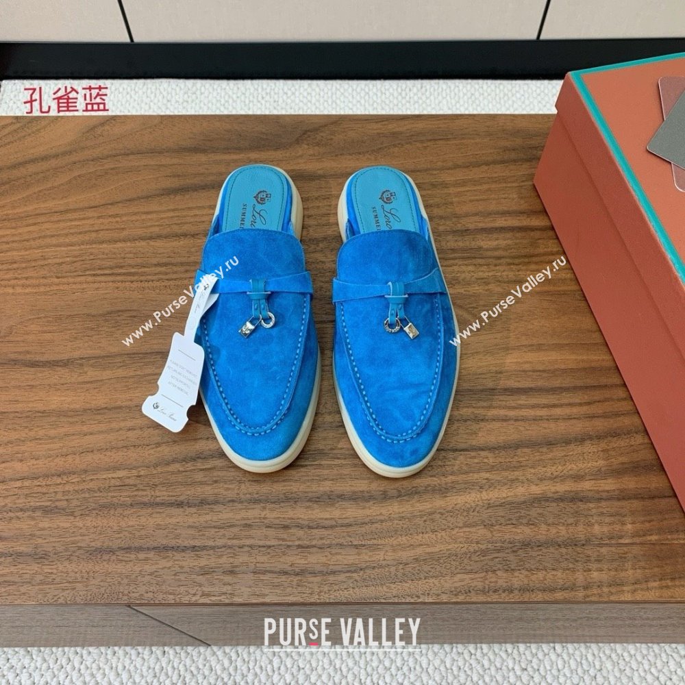 Loro Piana Charms Walk Babouche Loafer in Suede LP060522 Peacock Blue 2025 (HH-25060522)