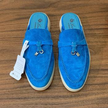 Loro Piana Charms Walk Babouche Loafer in Suede LP060522 Peacock Blue 2025 (HH-25060522)