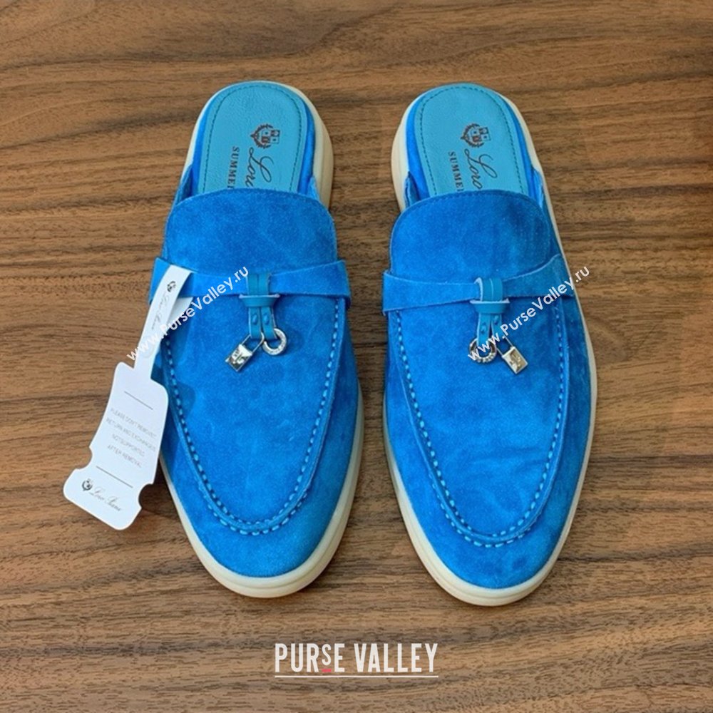 Loro Piana Charms Walk Babouche Loafer in Suede LP060522 Peacock Blue 2025 (HH-25060522)