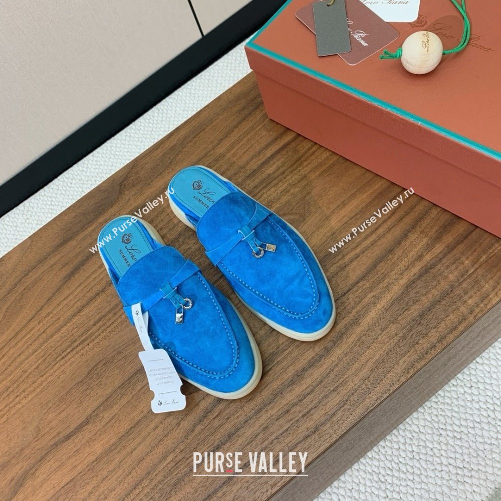 Loro Piana Charms Walk Babouche Loafer in Suede LP060522 Peacock Blue 2025 (HH-25060522)
