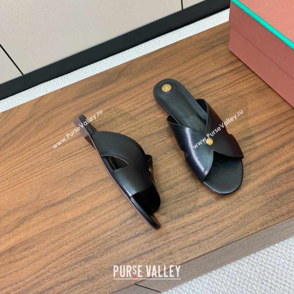 Loro Piana Vera Flat Sandal in Calfskin LP060528 Black 2025 (HH-25060528)