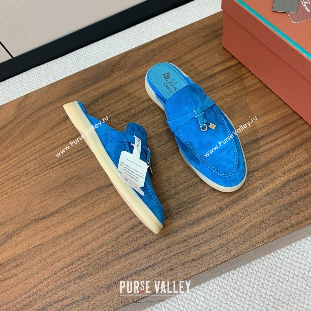 Loro Piana Charms Walk Babouche Loafer in Suede LP060522 Peacock Blue 2025 (HH-25060522)