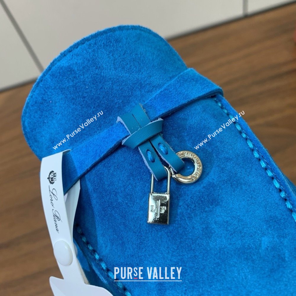 Loro Piana Charms Walk Babouche Loafer in Suede LP060522 Peacock Blue 2025 (HH-25060522)