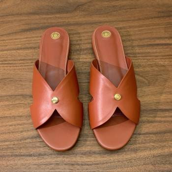 Loro Piana Vera Flat Sandal in Calfskin LP060529 Vinegar 2025 (HH-25060529)