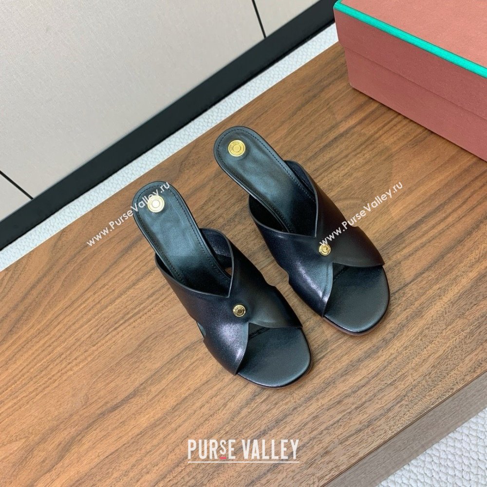 Loro Piana Vera Sandal in Calfskin 8cm Heel LP060525 Black 2025 (HH-25060525)