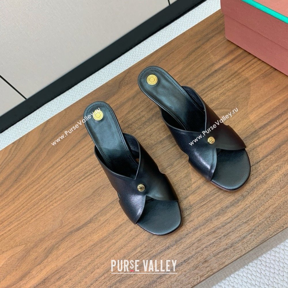 Loro Piana Vera Sandal in Calfskin 8cm Heel LP060525 Black 2025 (HH-25060525)