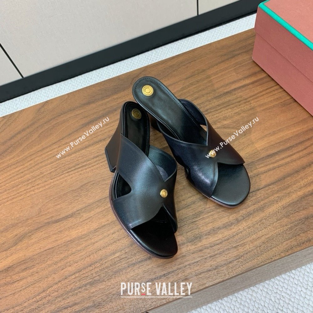 Loro Piana Vera Sandal in Calfskin 8cm Heel LP060525 Black 2025 (HH-25060525)