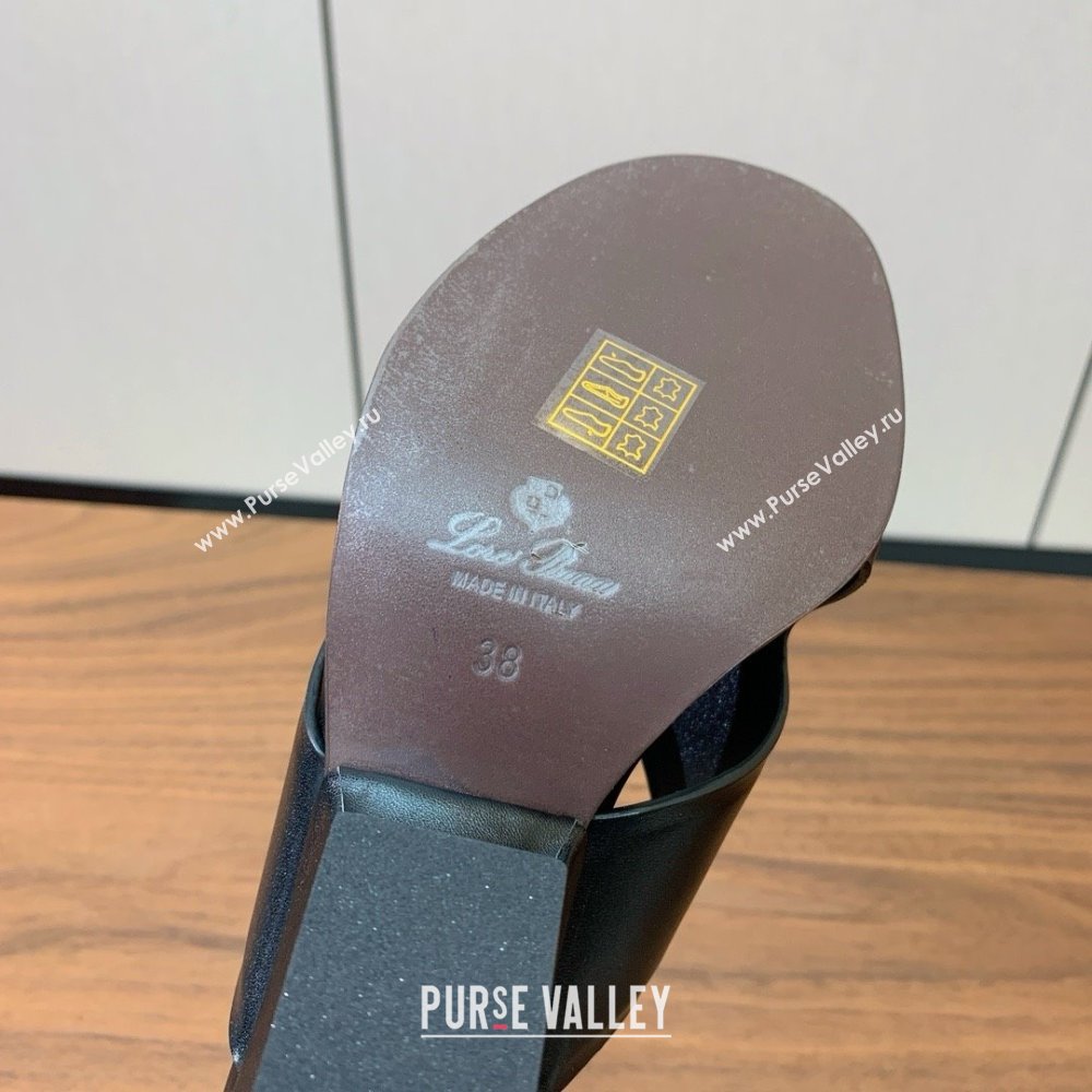 Loro Piana Vera Sandal in Calfskin 8cm Heel LP060525 Black 2025 (HH-25060525)