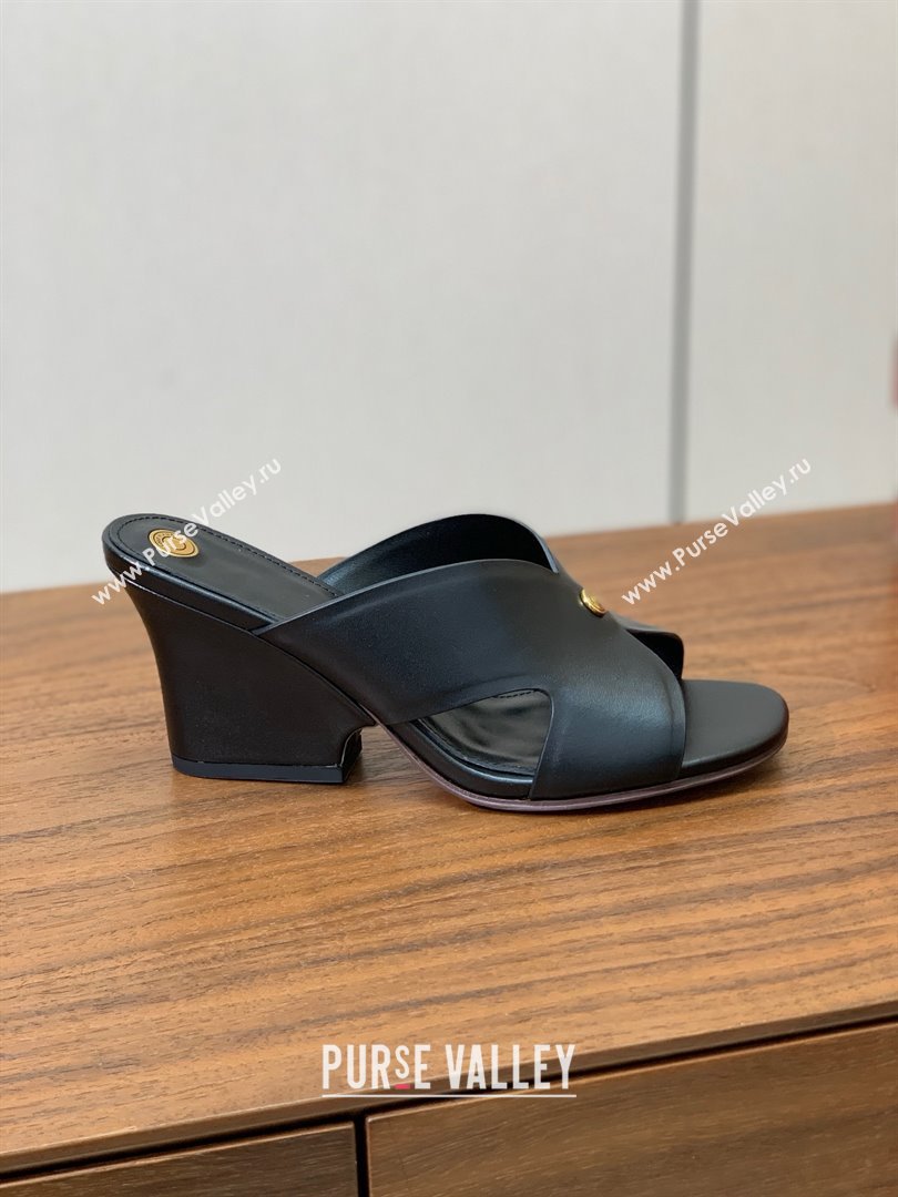 Loro Piana Vera Sandal in Calfskin 8cm Heel LP060525 Black 2025 (HH-25060525)
