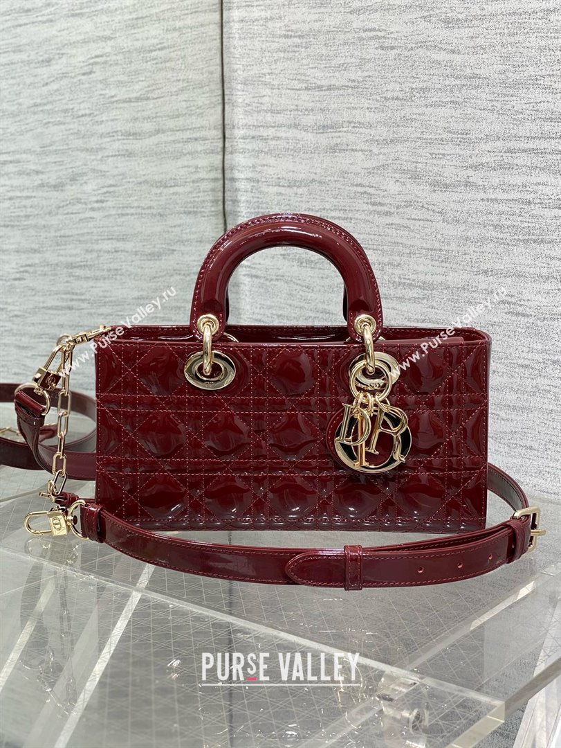 Dior Lady D-Joy Medium Bag in Patent Leather Burgundy 2025 (XXG-25060903)