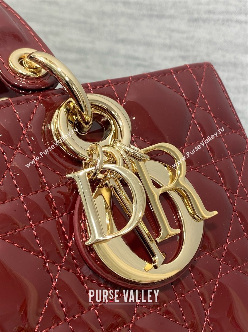 Dior Lady D-Joy Medium Bag in Patent Leather Burgundy 2025 (XXG-25060903)