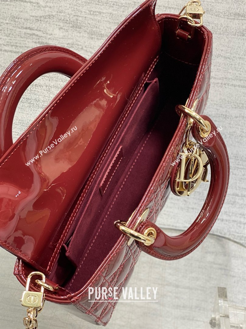 Dior Lady D-Joy Medium Bag in Patent Leather Burgundy 2025 (XXG-25060903)