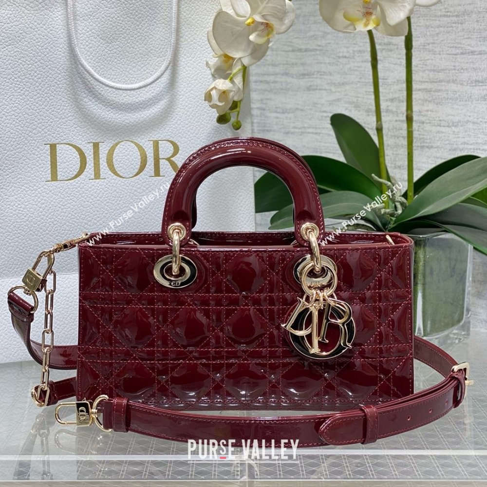 Dior Lady D-Joy Small Bag in Patent Leather Burgundy 2025 (XXG-25060904)