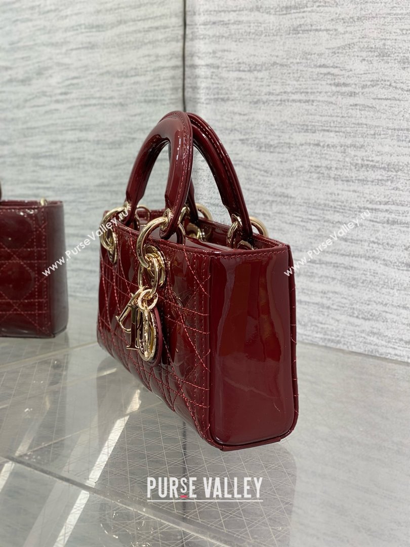 Dior Lady D-Joy Small Bag in Patent Leather Burgundy 2025 (XXG-25060904)