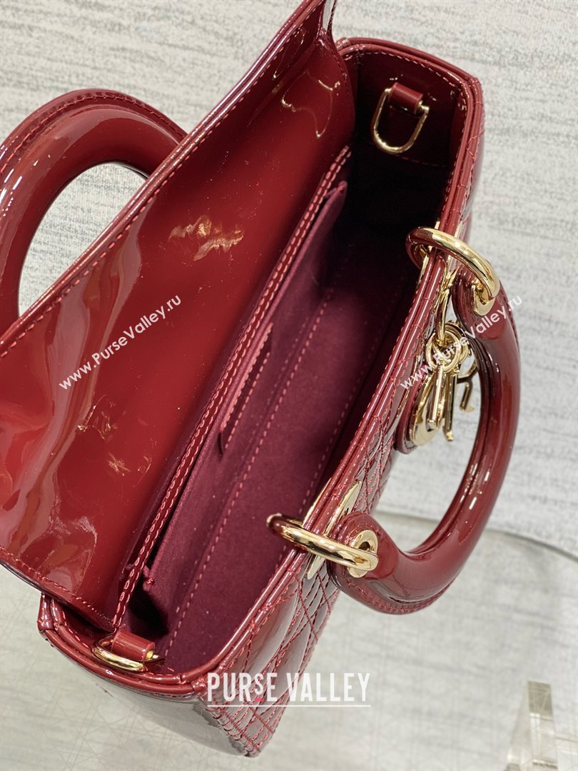 Dior Lady D-Joy Small Bag in Patent Leather Burgundy 2025 (XXG-25060904)