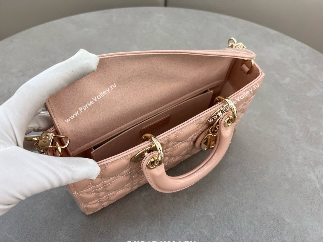 Dior Lady D-Joy Medium Bag in Patent Leather Light Pink 2025 (XXG-25060902)