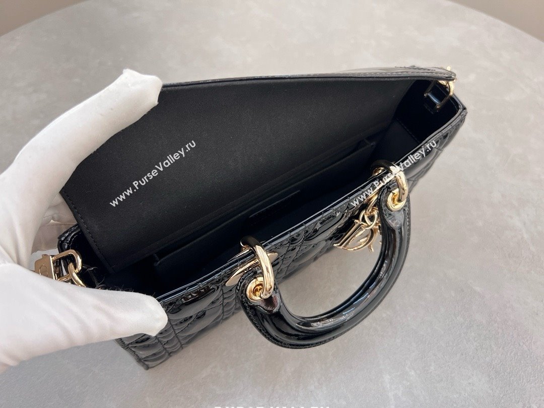 Dior Lady D-Joy Medium Bag in Patent Leather M0540 Black 2025 (XXG-25060901)