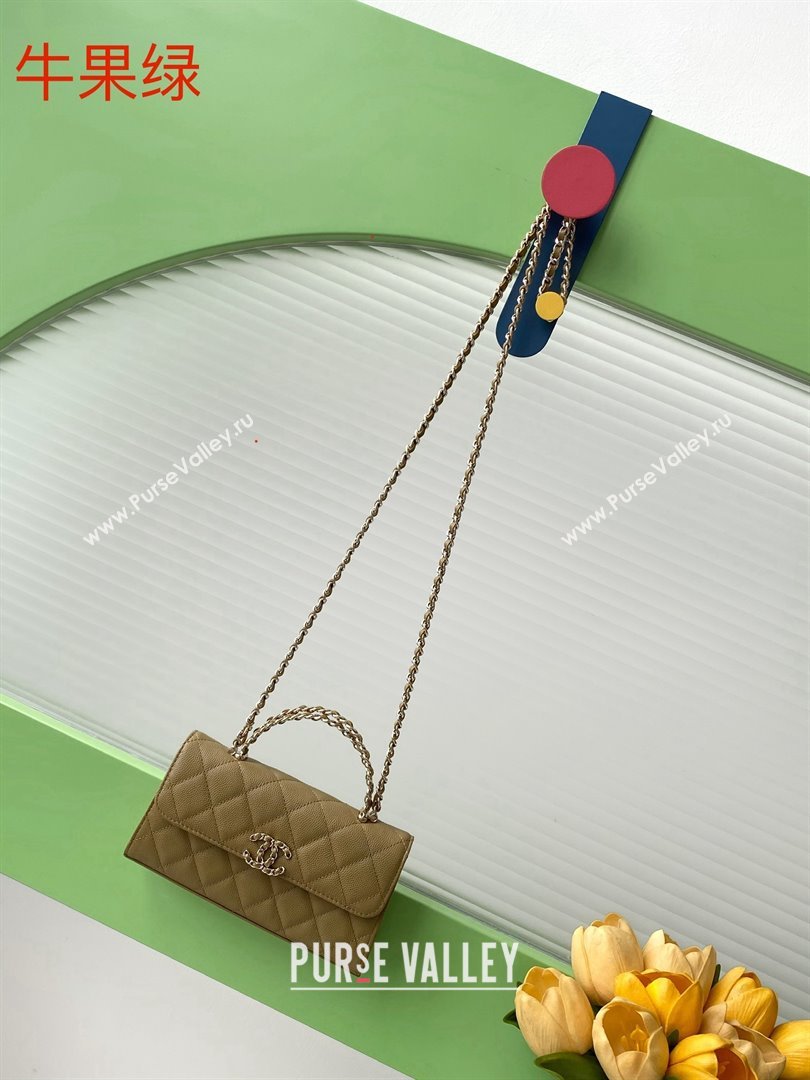 Chanel Phone Holder with Chain in Grained Shiny Calfskin AP3238 Khaki Green Spring-Summer 2025 (JY-25061114)