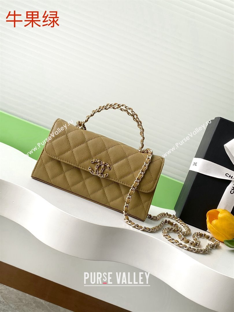 Chanel Phone Holder with Chain in Grained Shiny Calfskin AP3238 Khaki Green Spring-Summer 2025 (JY-25061114)