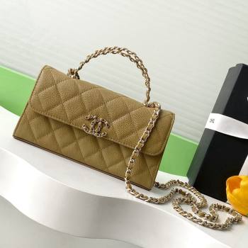 Chanel Phone Holder with Chain in Grained Shiny Calfskin AP3238 Khaki Green Spring-Summer 2025 (JY-25061114)