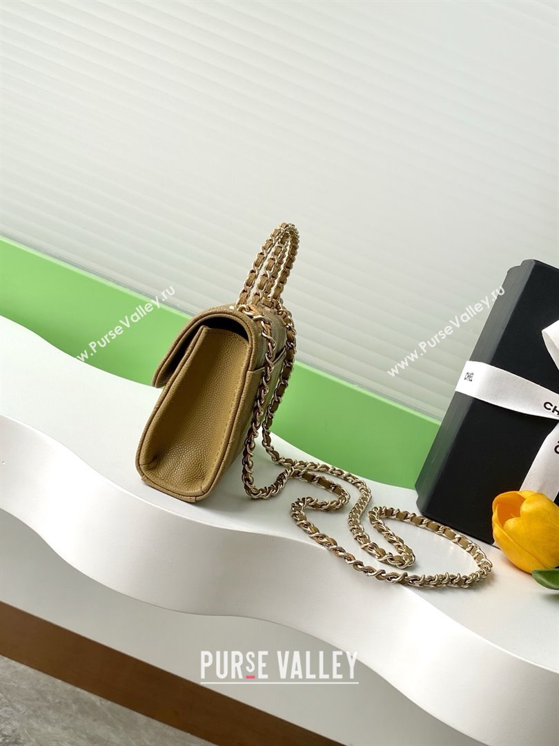 Chanel Phone Holder with Chain in Grained Shiny Calfskin AP3238 Khaki Green Spring-Summer 2025 (JY-25061114)