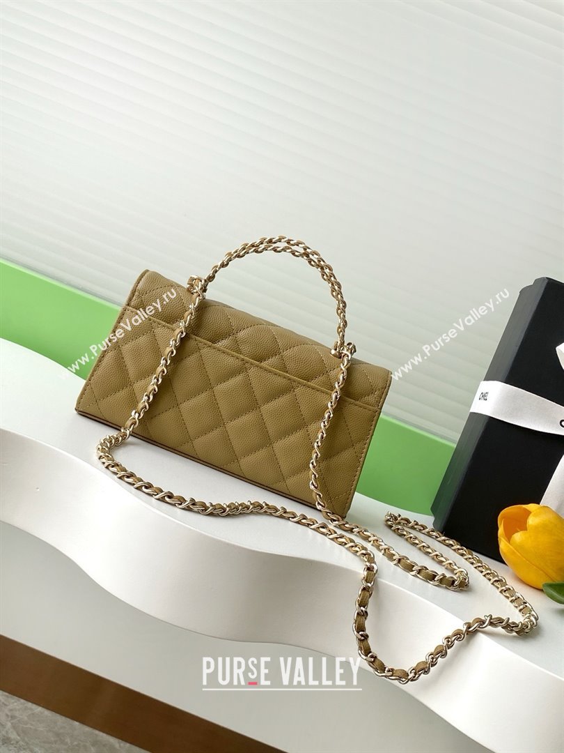 Chanel Phone Holder with Chain in Grained Shiny Calfskin AP3238 Khaki Green Spring-Summer 2025 (JY-25061114)