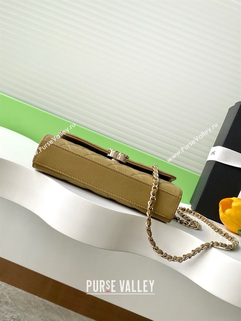Chanel Phone Holder with Chain in Grained Shiny Calfskin AP3238 Khaki Green Spring-Summer 2025 (JY-25061114)