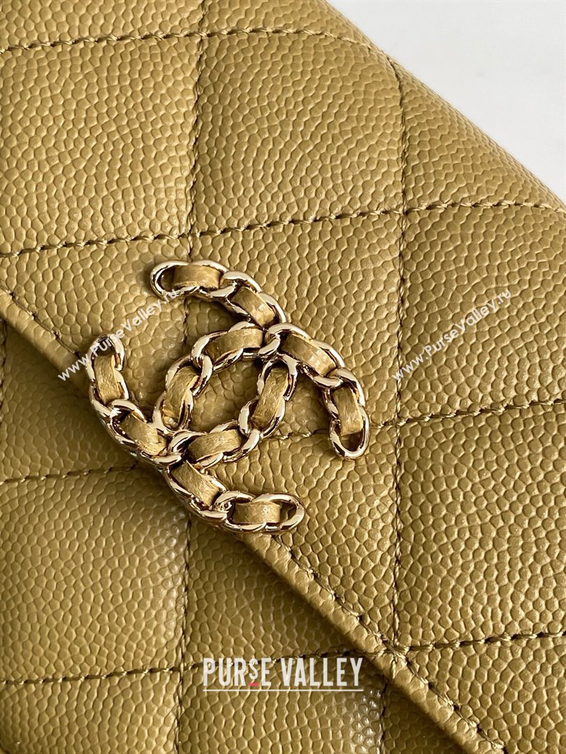 Chanel Phone Holder with Chain in Grained Shiny Calfskin AP3238 Khaki Green Spring-Summer 2025 (JY-25061114)