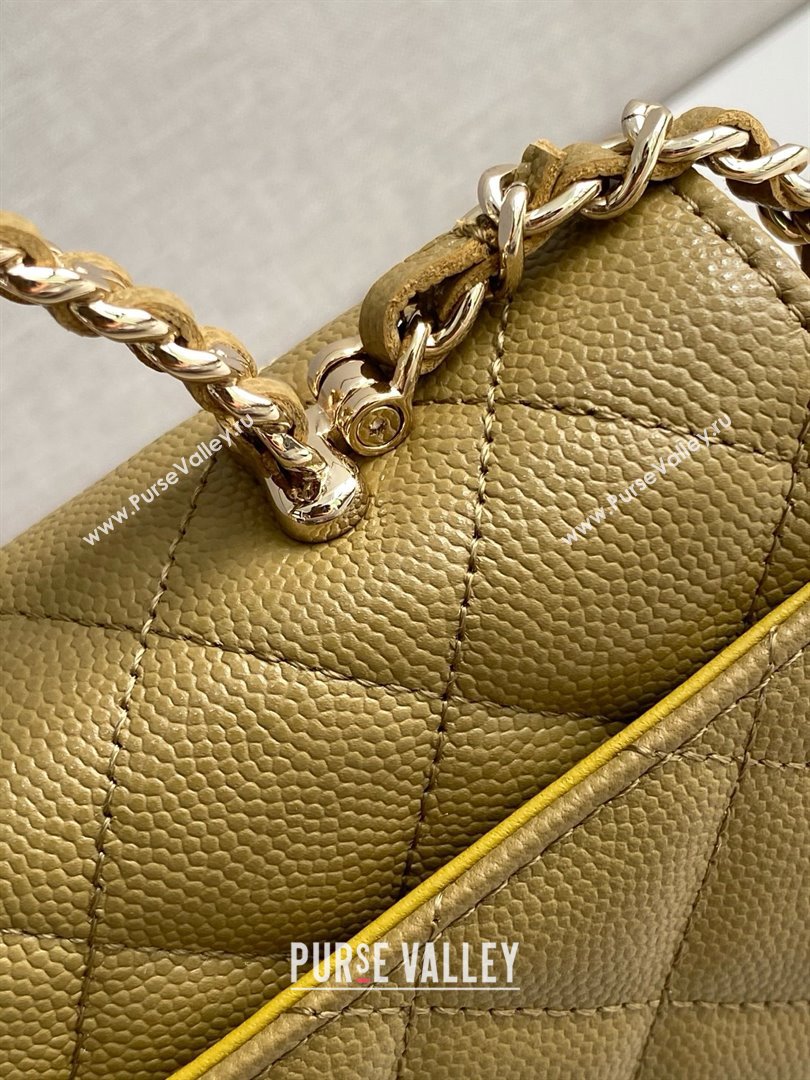 Chanel Phone Holder with Chain in Grained Shiny Calfskin AP3238 Khaki Green Spring-Summer 2025 (JY-25061114)