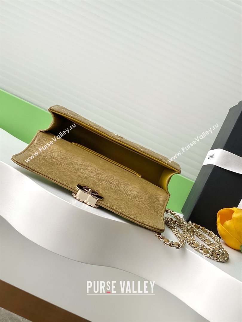 Chanel Phone Holder with Chain in Grained Shiny Calfskin AP3238 Khaki Green Spring-Summer 2025 (JY-25061114)