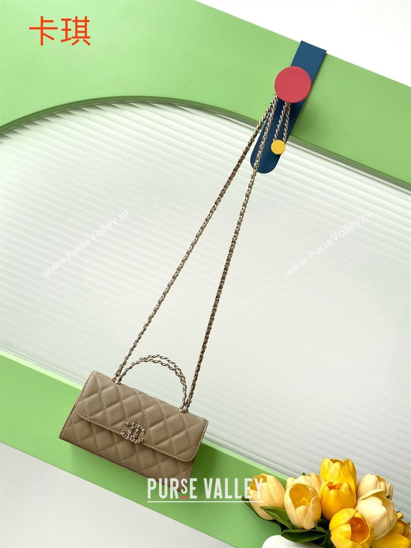 Chanel Phone Holder with Chain in Grained Shiny Calfskin AP3238 Khaki Spring-Summer 2025 (JY-25061104)