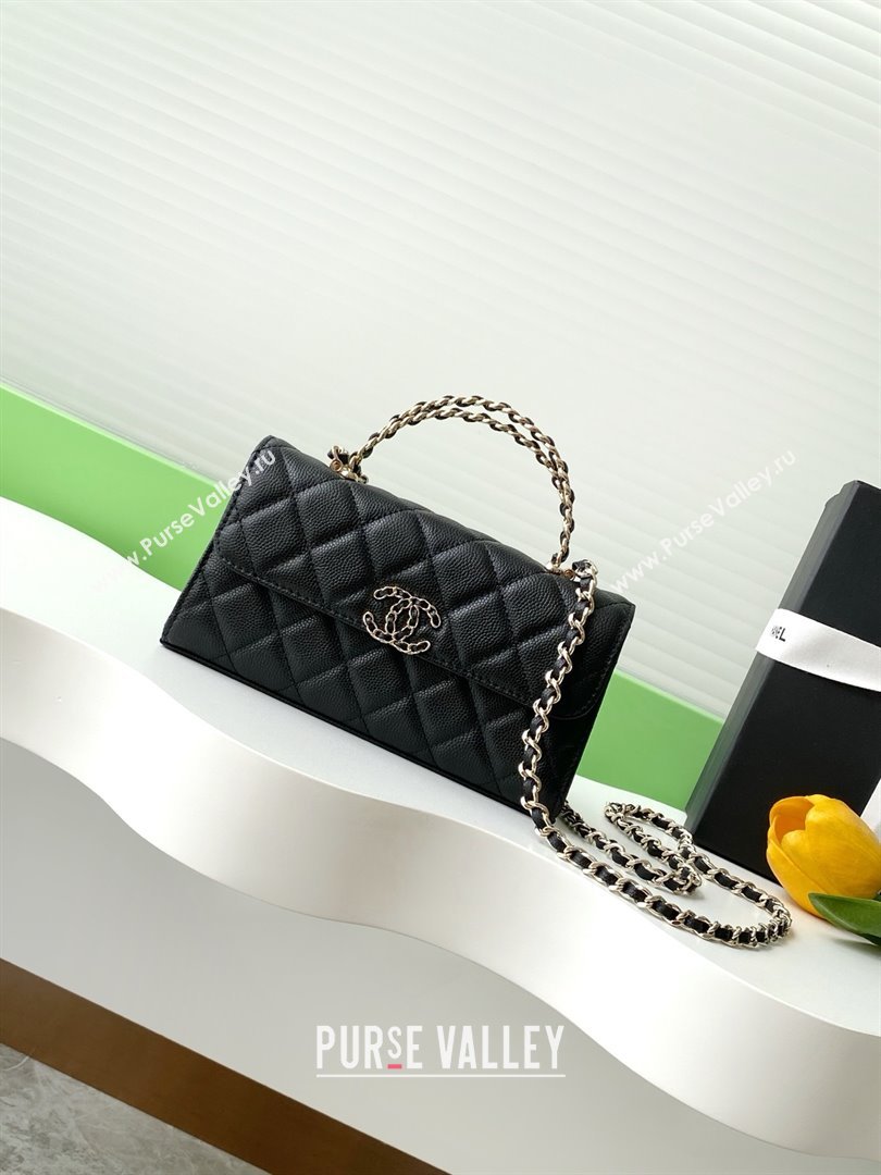 Chanel Phone Holder with Chain in Grained Shiny Calfskin AP3238 Black Spring-Summer 2025 (JY-25061105)