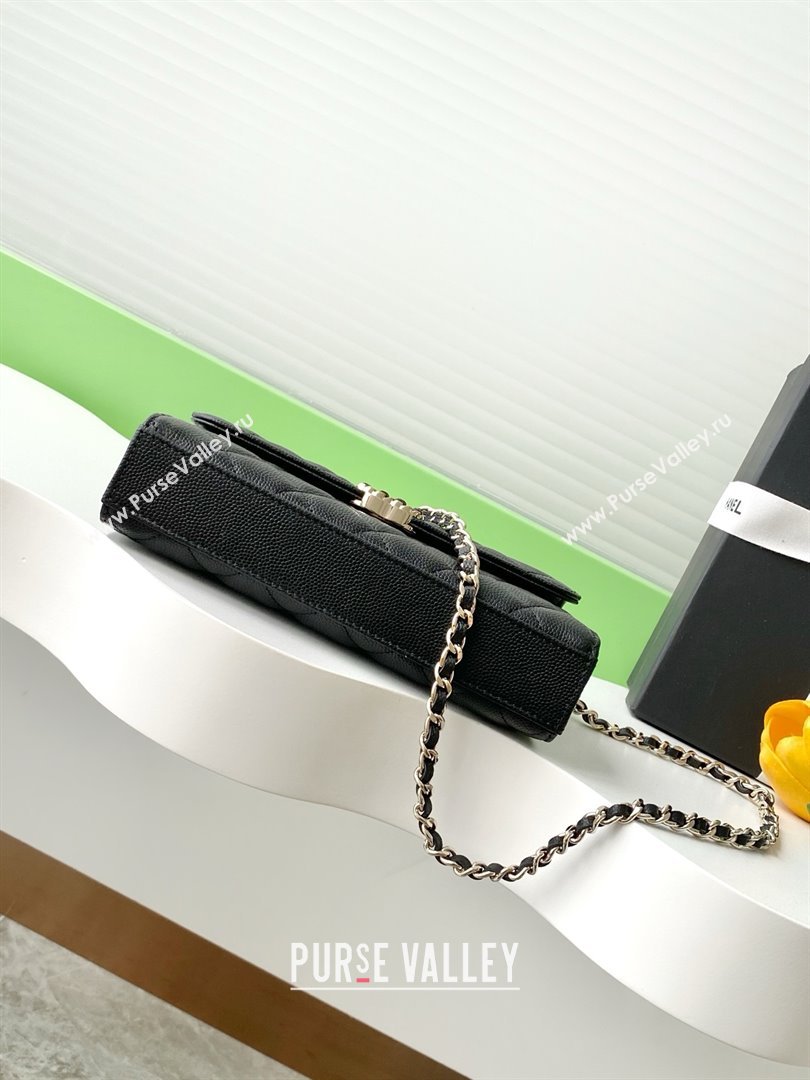 Chanel Phone Holder with Chain in Grained Shiny Calfskin AP3238 Black Spring-Summer 2025 (JY-25061105)