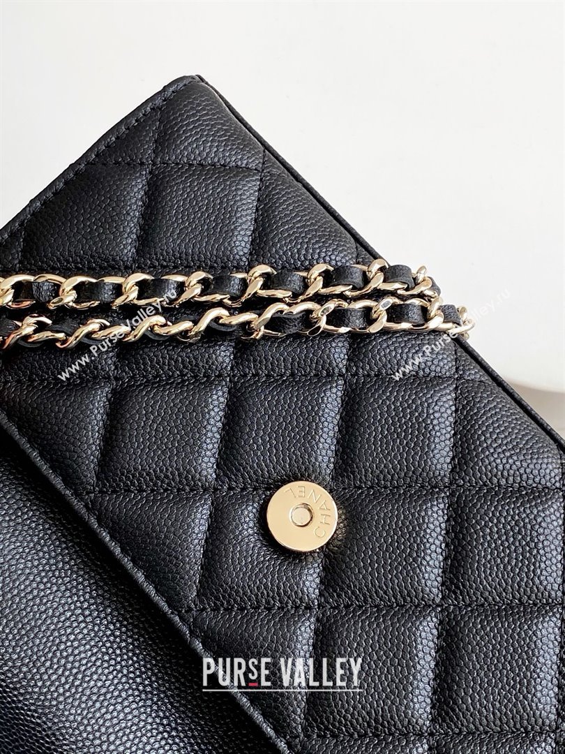Chanel Phone Holder with Chain in Grained Shiny Calfskin AP3238 Black Spring-Summer 2025 (JY-25061105)