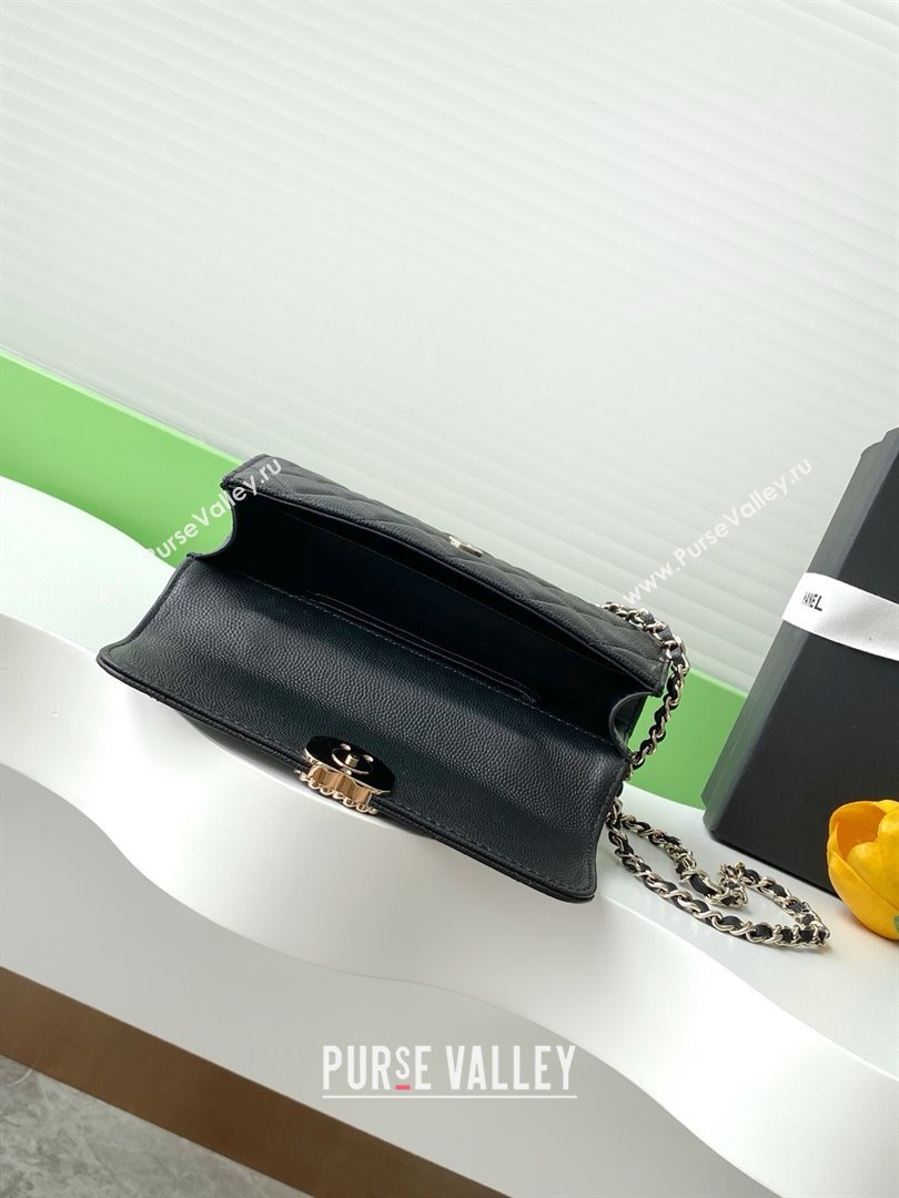 Chanel Phone Holder with Chain in Grained Shiny Calfskin AP3238 Black Spring-Summer 2025 (JY-25061105)