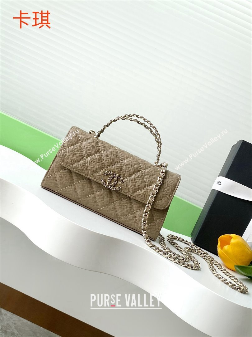 Chanel Phone Holder with Chain in Grained Shiny Calfskin AP3238 Khaki Spring-Summer 2025 (JY-25061104)