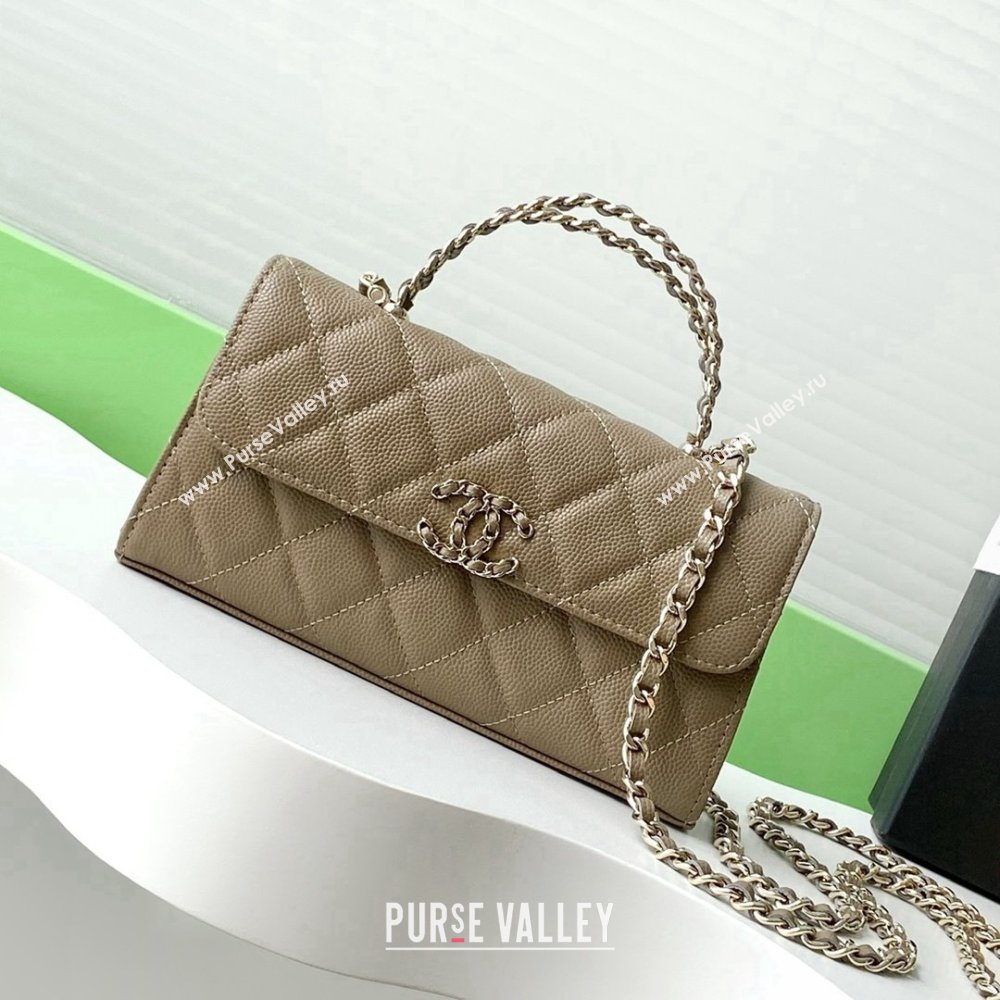 Chanel Phone Holder with Chain in Grained Shiny Calfskin AP3238 Khaki Spring-Summer 2025 (JY-25061104)