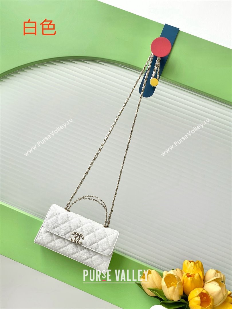 Chanel Phone Holder with Chain in Grained Shiny Calfskin AP3238 White Spring-Summer 2025 (JY-25061106)