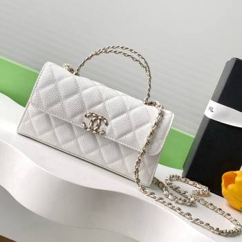 Chanel Phone Holder with Chain in Grained Shiny Calfskin AP3238 White Spring-Summer 2025 (JY-25061106)