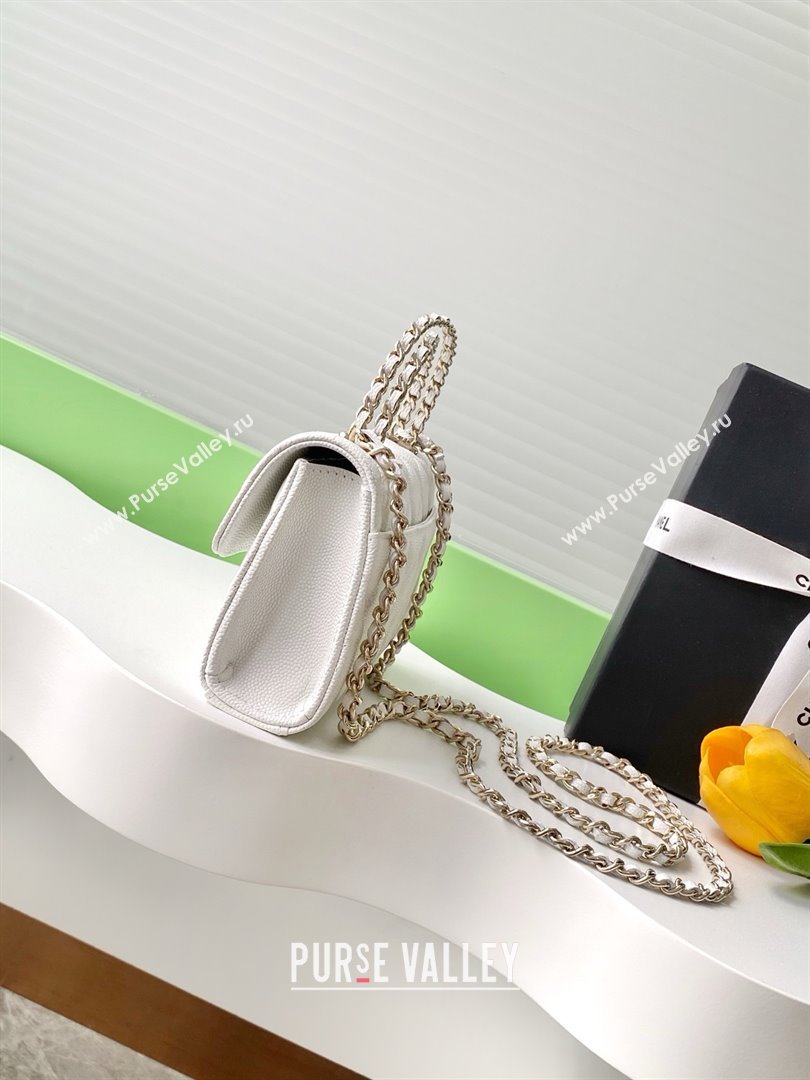 Chanel Phone Holder with Chain in Grained Shiny Calfskin AP3238 White Spring-Summer 2025 (JY-25061106)