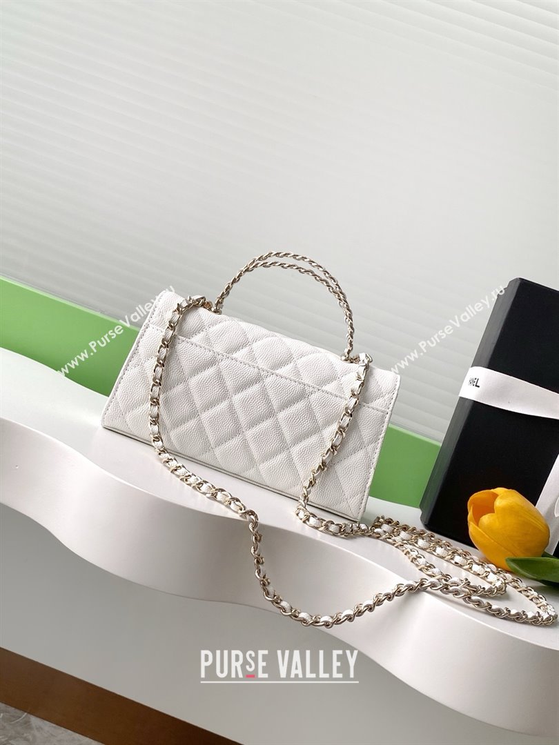 Chanel Phone Holder with Chain in Grained Shiny Calfskin AP3238 White Spring-Summer 2025 (JY-25061106)
