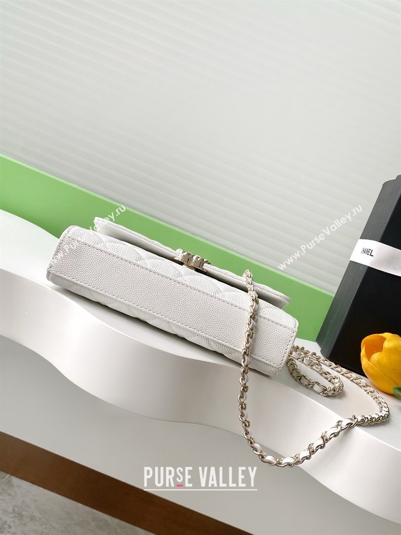 Chanel Phone Holder with Chain in Grained Shiny Calfskin AP3238 White Spring-Summer 2025 (JY-25061106)