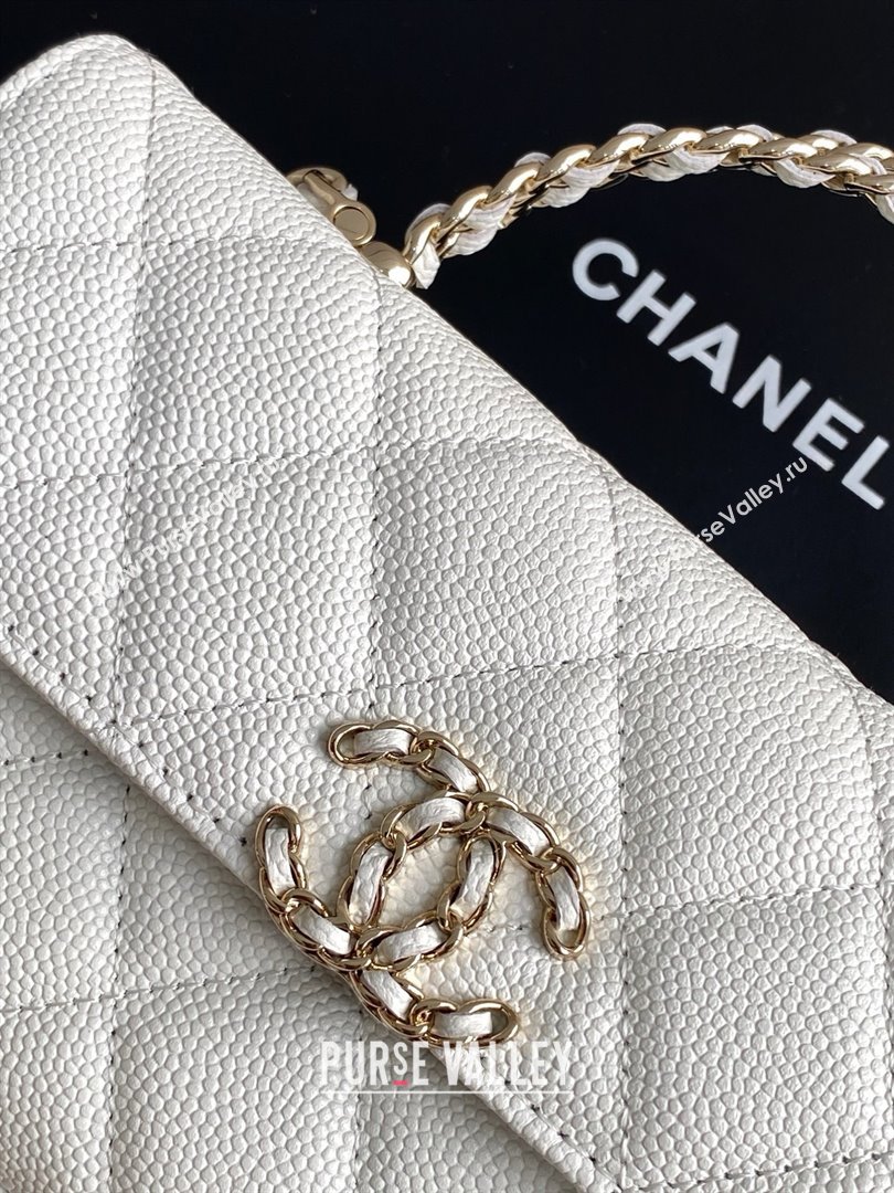 Chanel Phone Holder with Chain in Grained Shiny Calfskin AP3238 White Spring-Summer 2025 (JY-25061106)