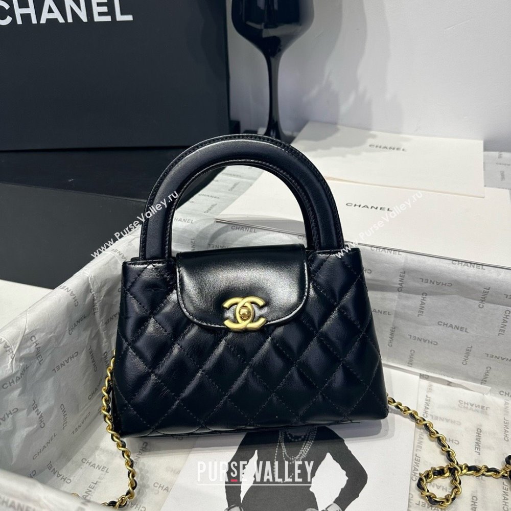 Chanel Shiny Calfskin Mini Kelly Shopping Bag AS4416 Black/Gold 2025 (SS-25061034)